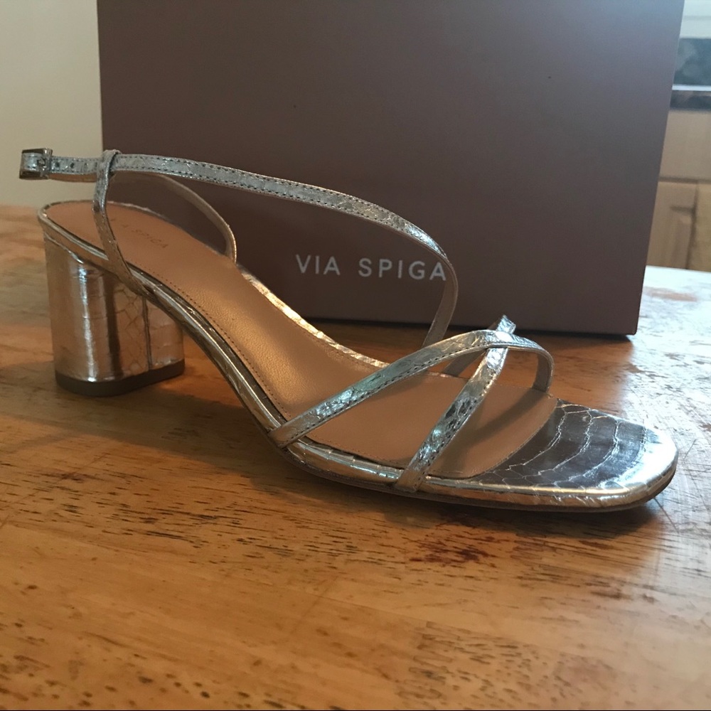 Via Spiga Silver Sandal Heels (New in Box)